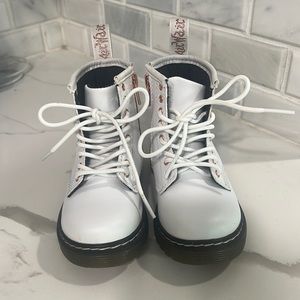 new white Dr. Martins with rose gold zipper